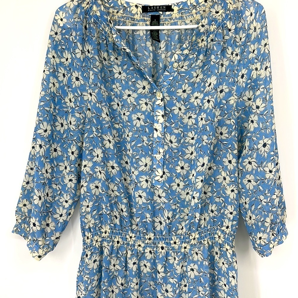 Lauren Ralph Lauren Lined fit & flare drop waist Blue floral dress Size 4 - Picture 4 of 14